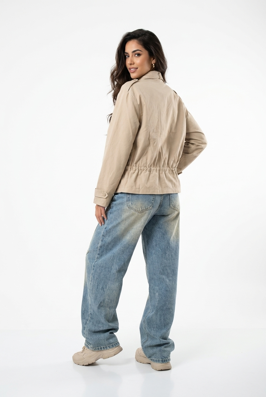 Cinched-Waist Cargo Utility Jacket