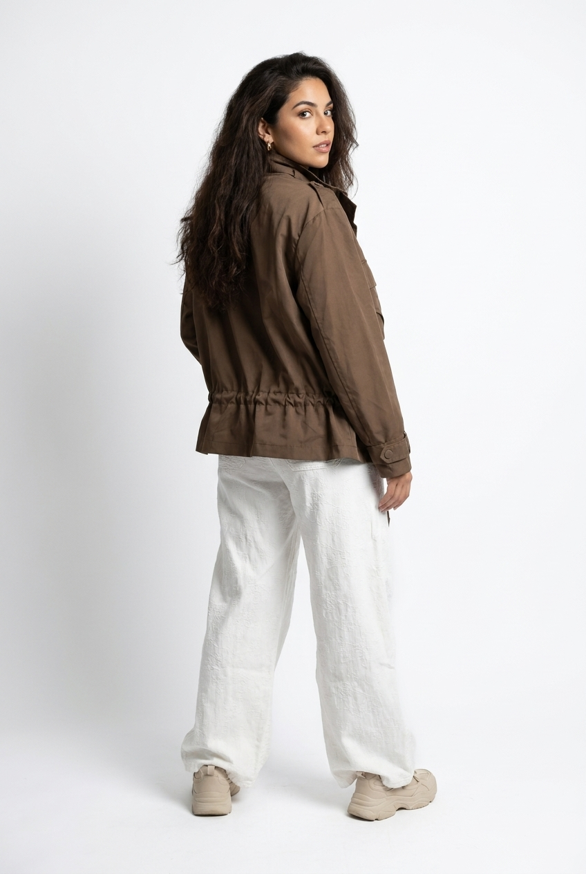 Cinched-Waist Cargo Utility Jacket
