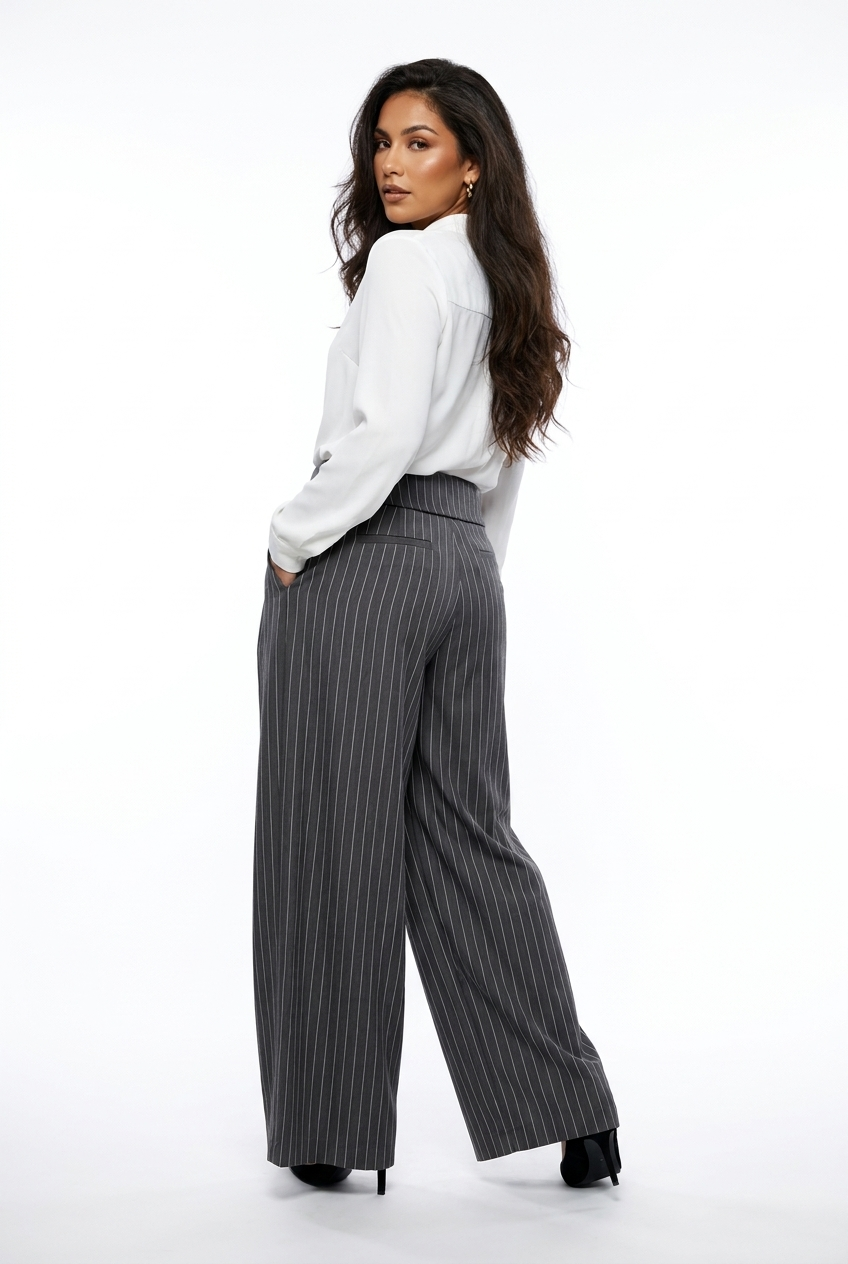 Fold-Over Lace-Up Pinstripe Trousers