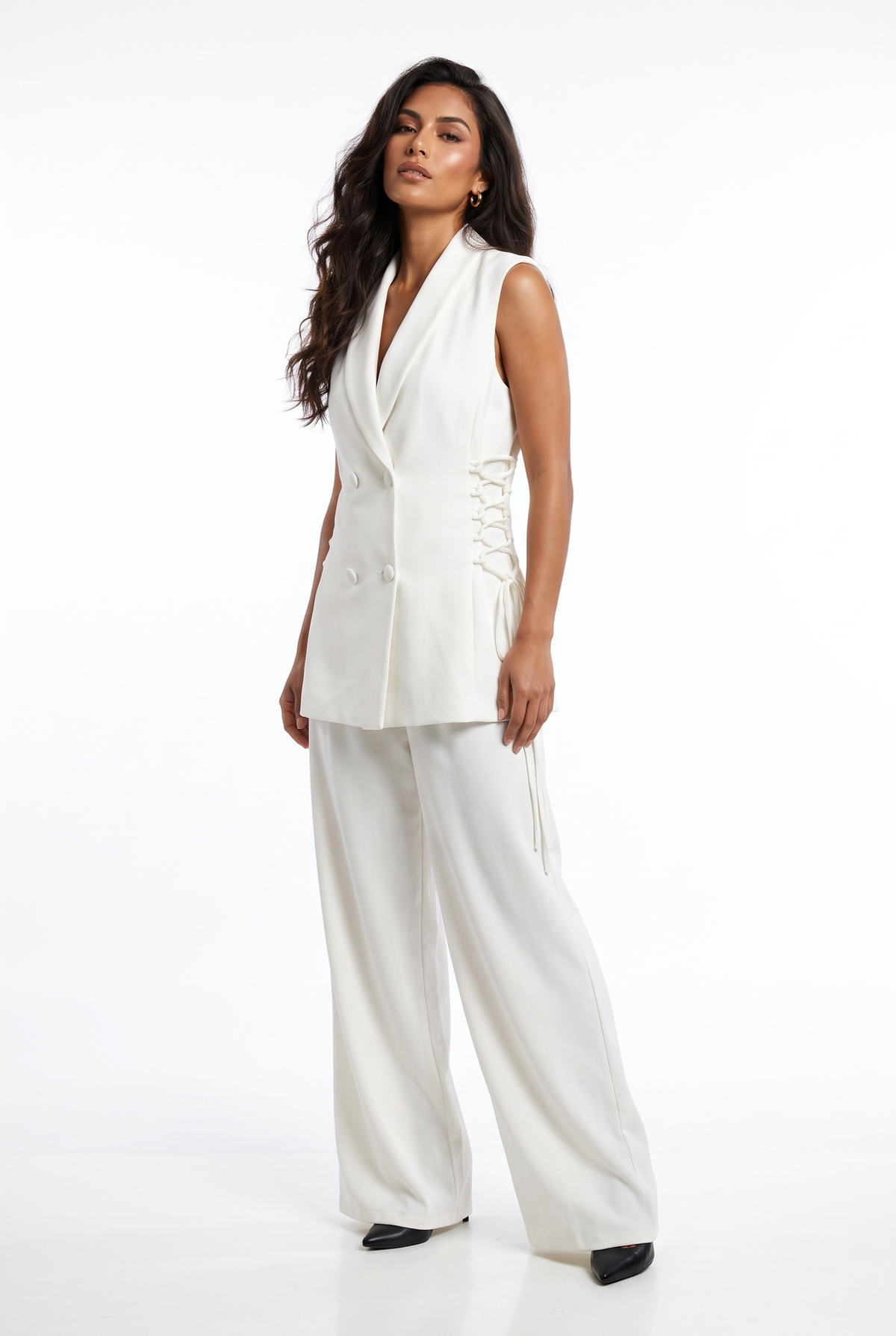 Lace-Up Double-Breasted Vest Set