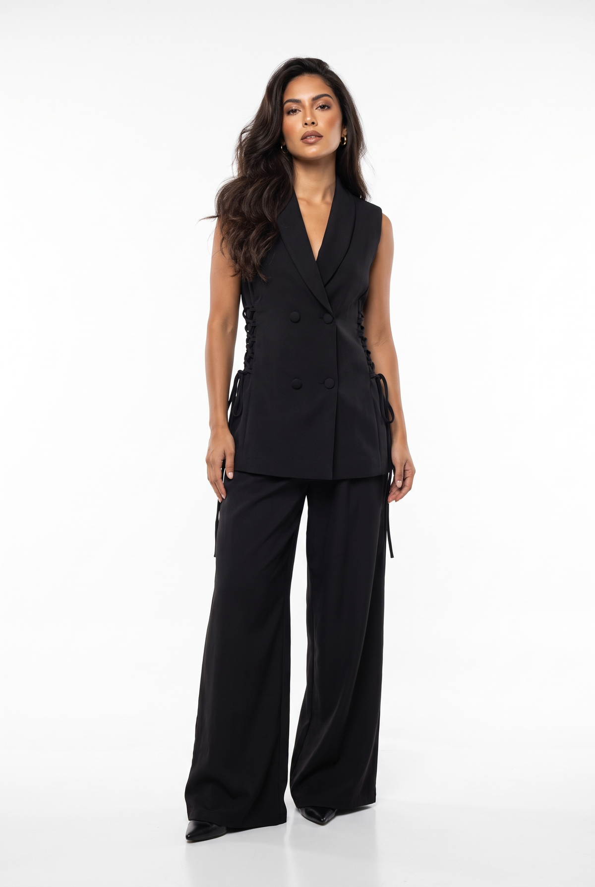 Lace-Up Double-Breasted Vest Set