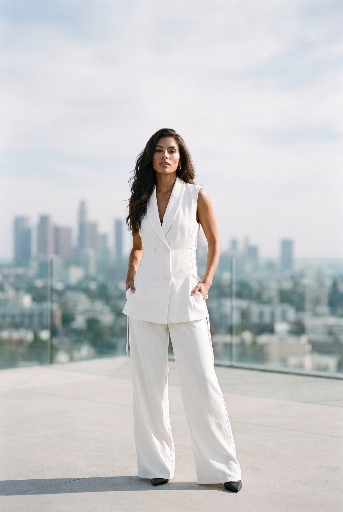 Lace-Up Double-Breasted Vest Set