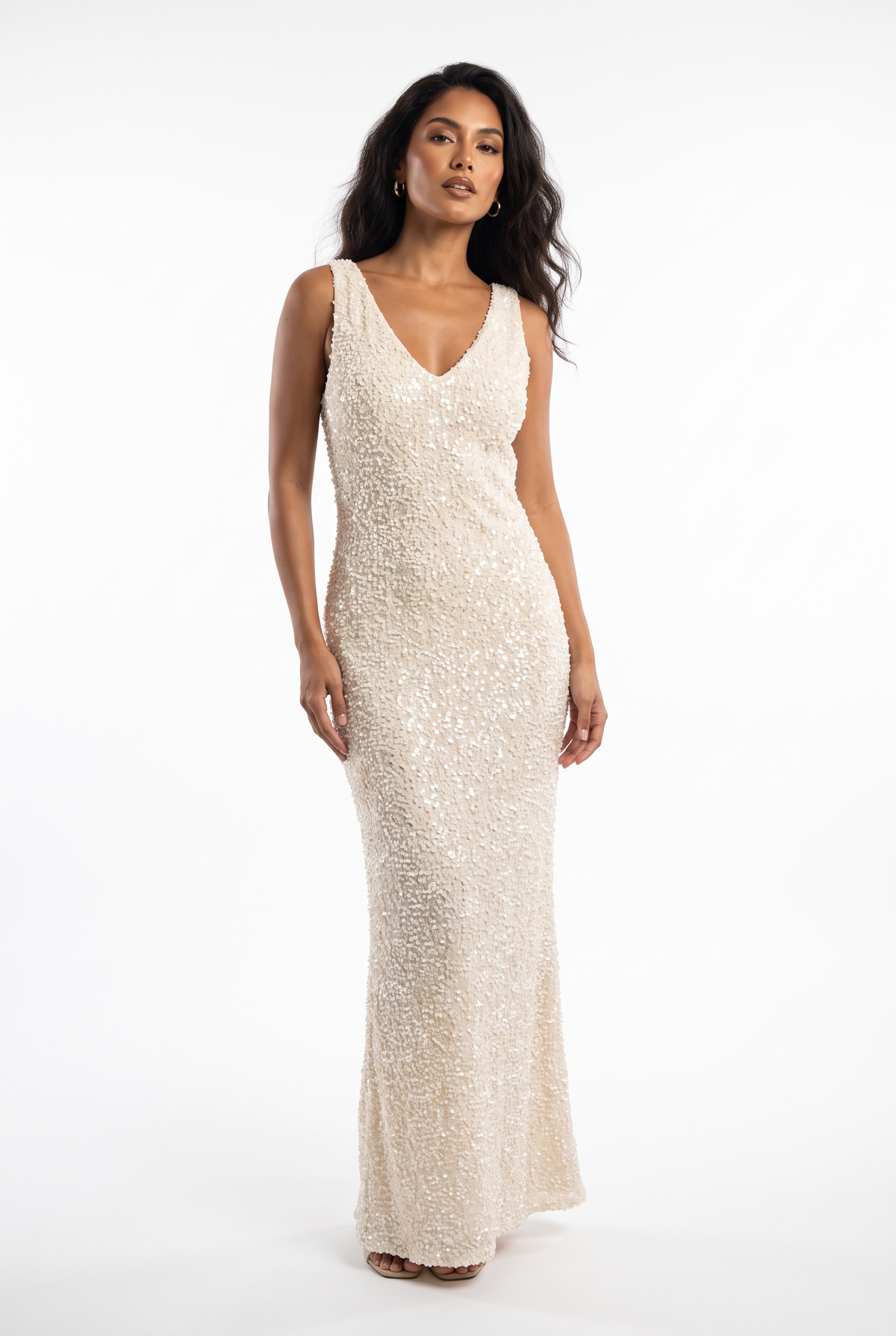 All-Over Sequin V-Neck Maxi Dress