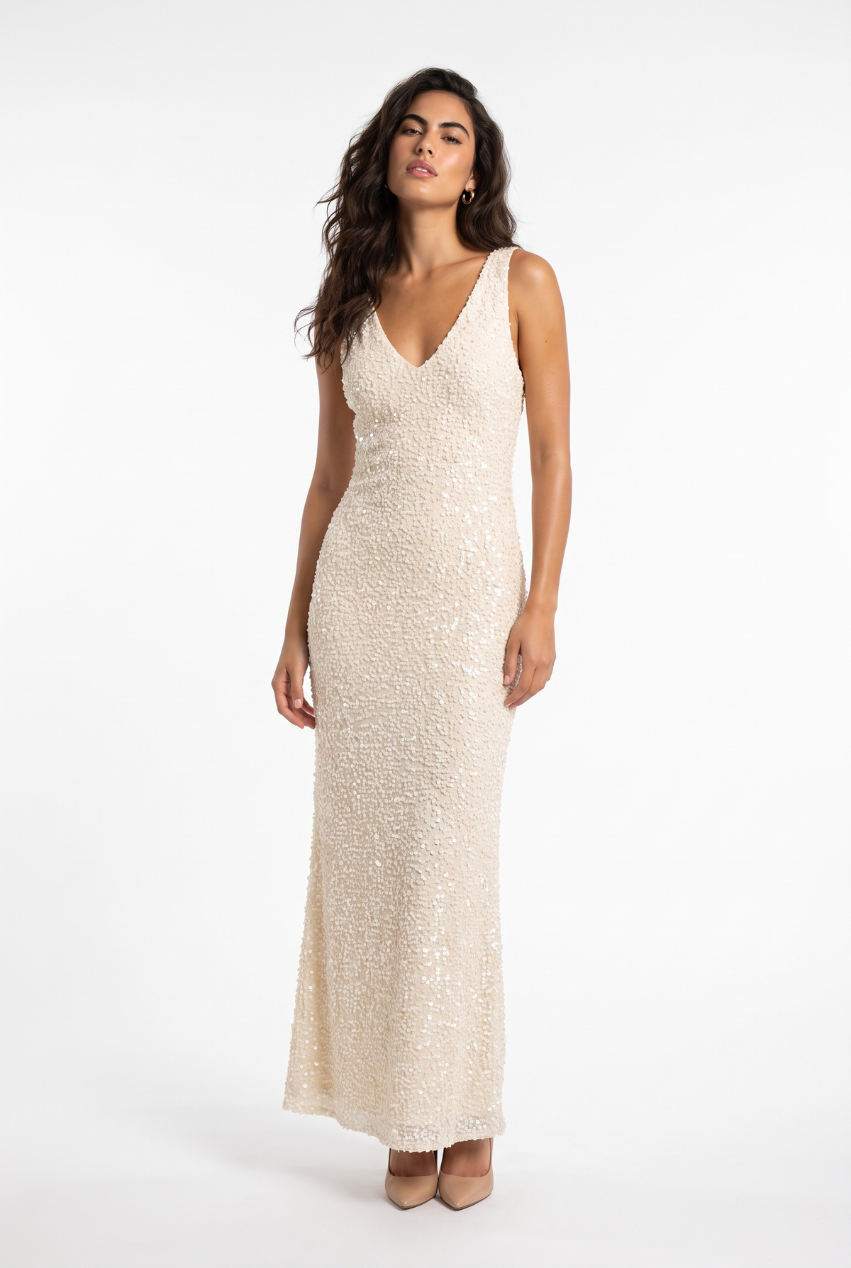 All-Over Sequin V-Neck Maxi Dress