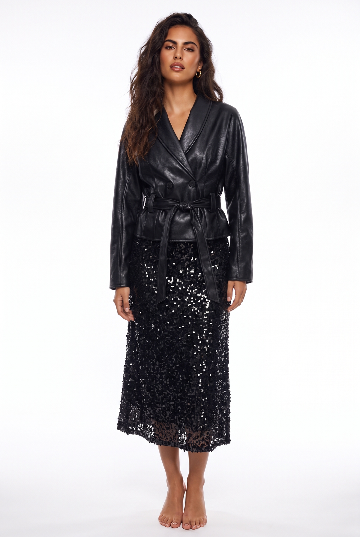 All-Over Sequin Midi Skirt