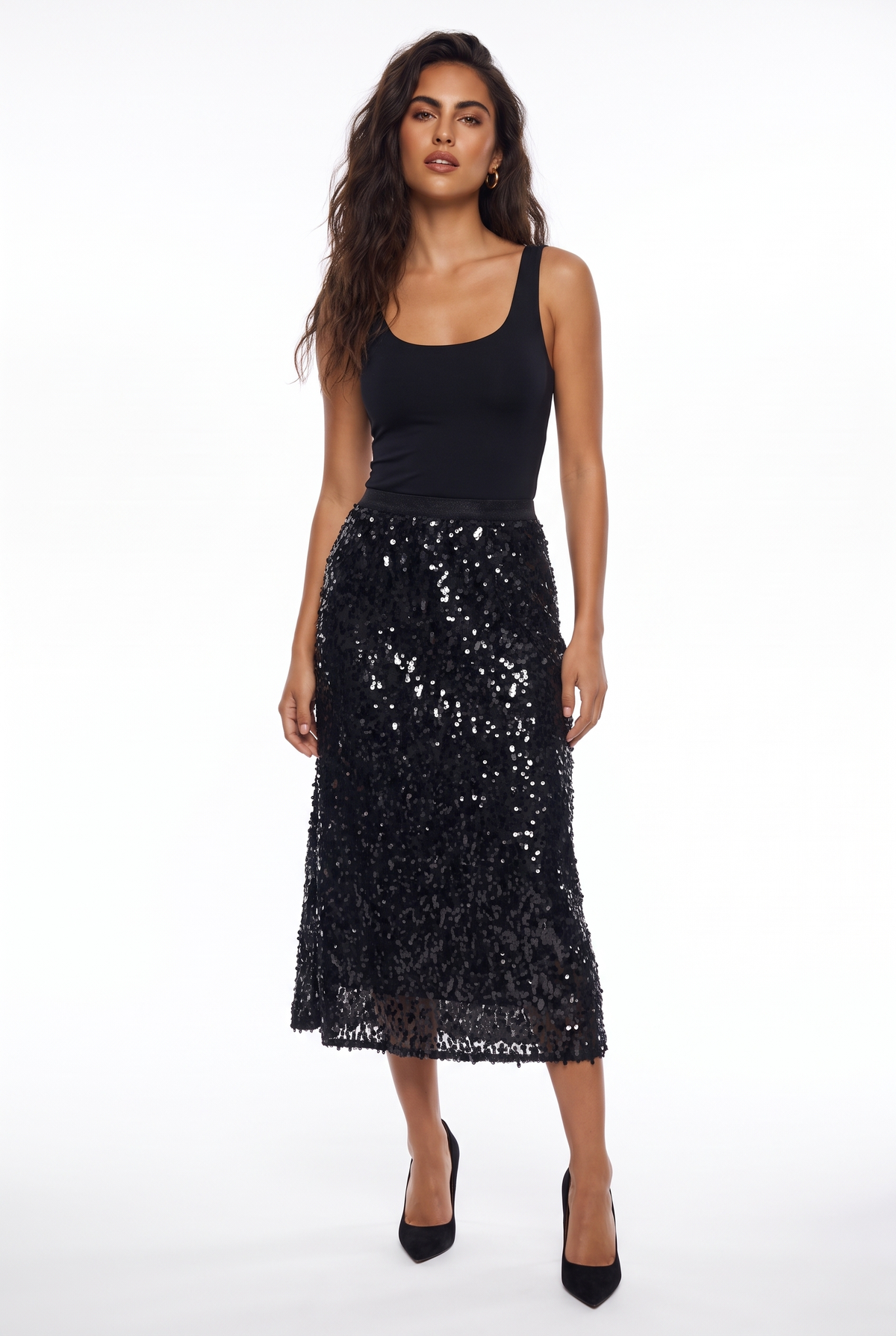 All-Over Sequin Midi Skirt
