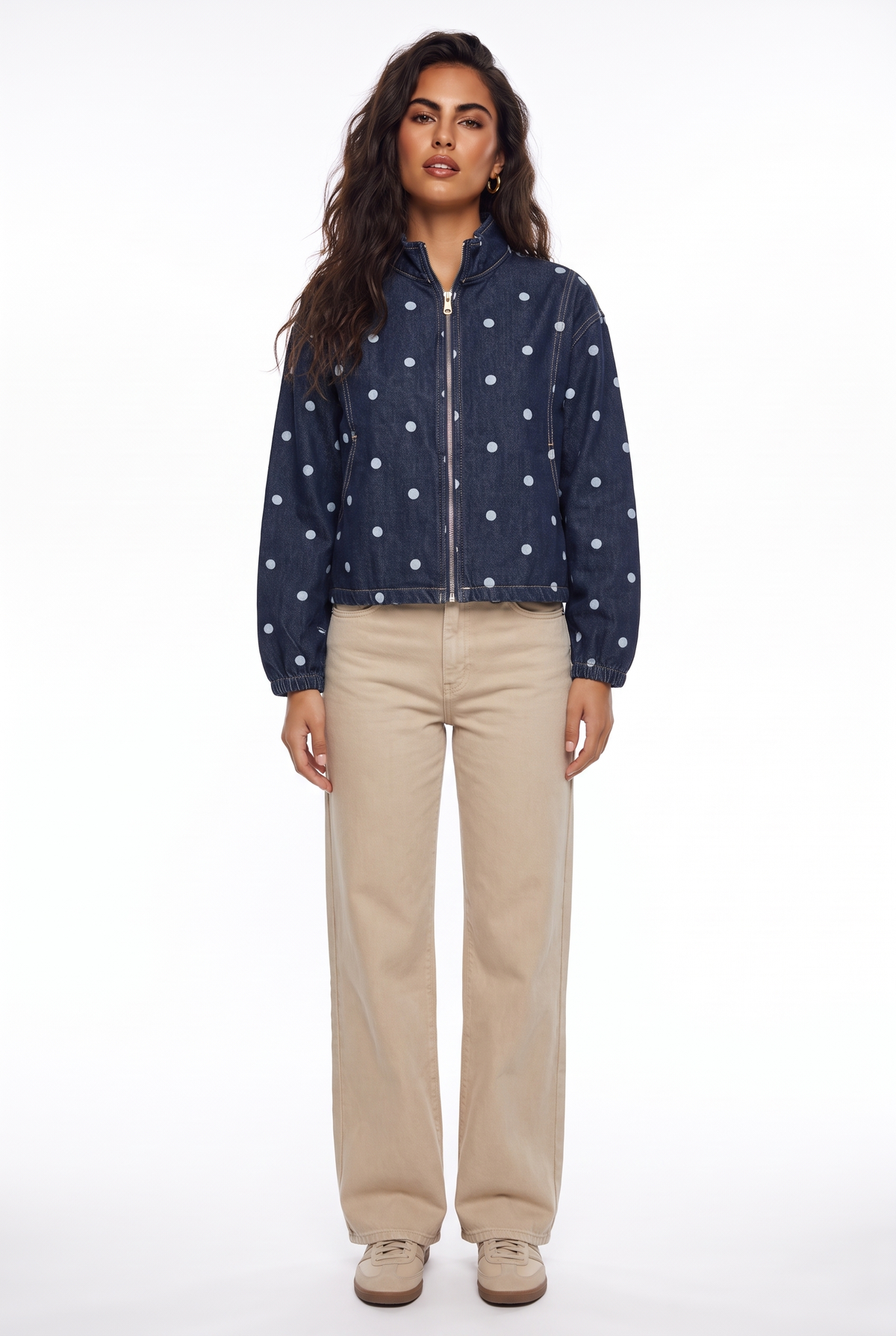Polka Dot Denim Bomber Jacket