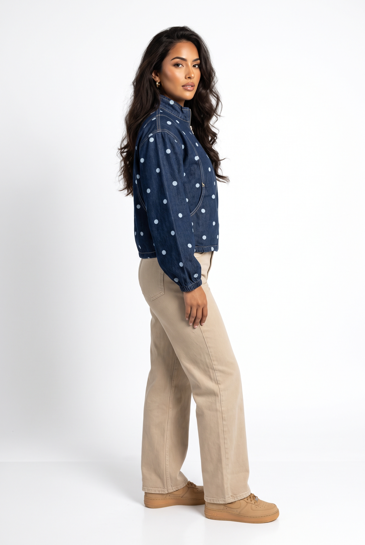 Polka Dot Denim Bomber Jacket