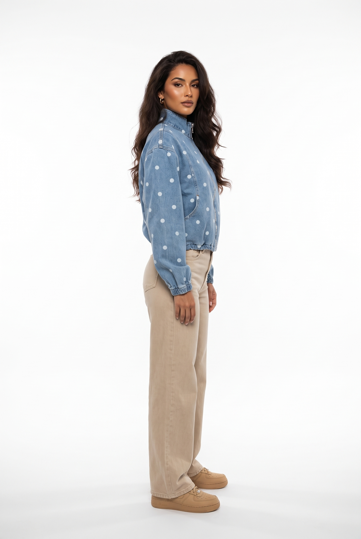 Polka Dot Denim Bomber Jacket
