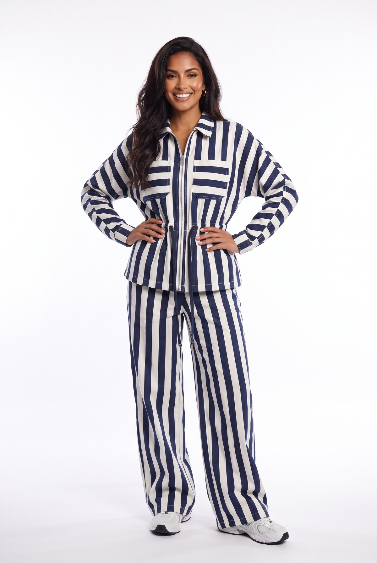 Bold Striped Cinched-Waist Utility Set