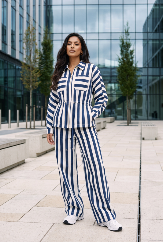 Bold Striped Cinched-Waist Utility Set