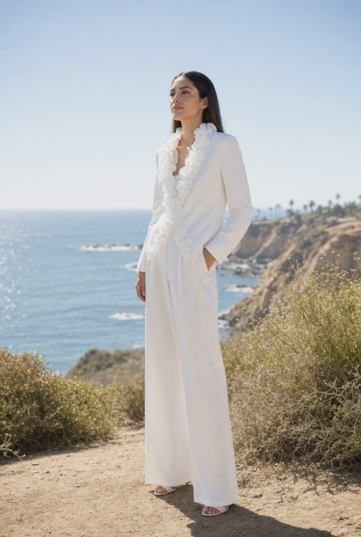 トップス THEREDTHREAD S lace trim suit ensemble B Dramatic Ruffle-Trim Suit Set – LINZY