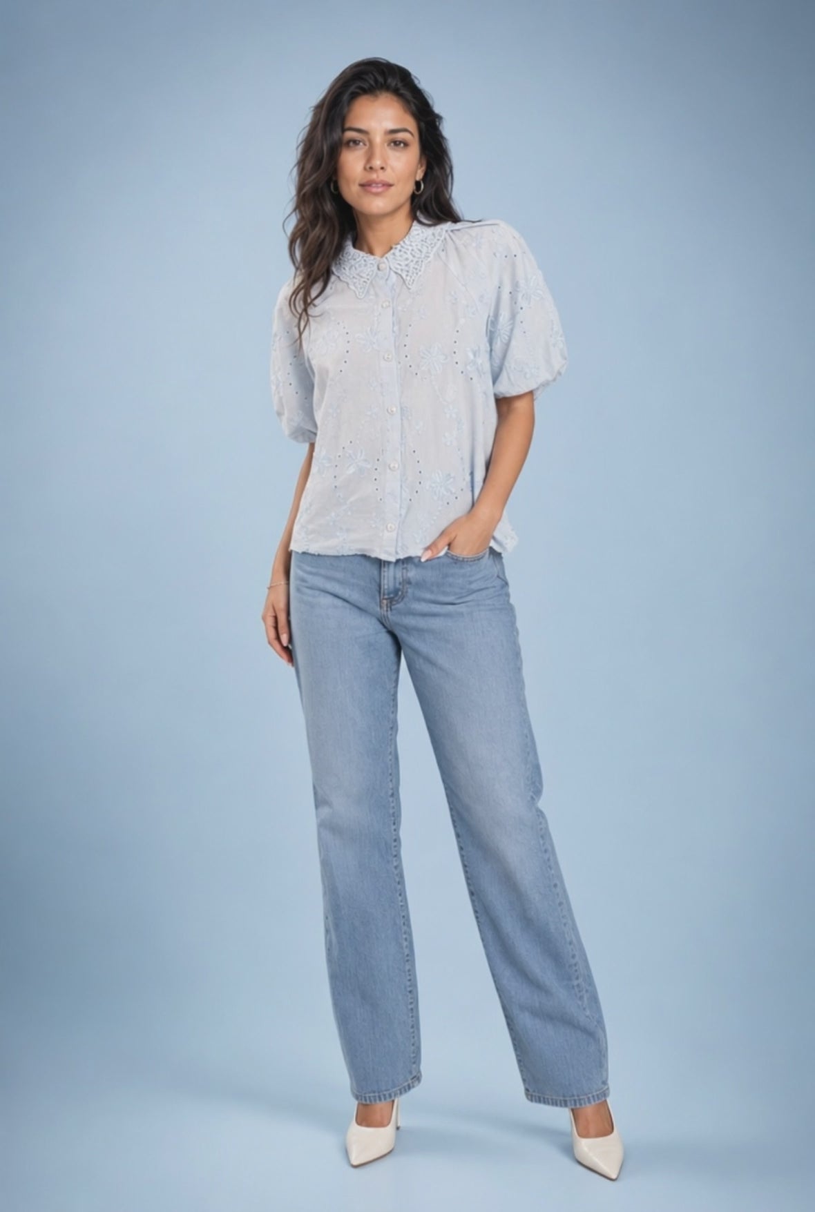 Floral Eyelet Statement Collar Blouse – LINZY