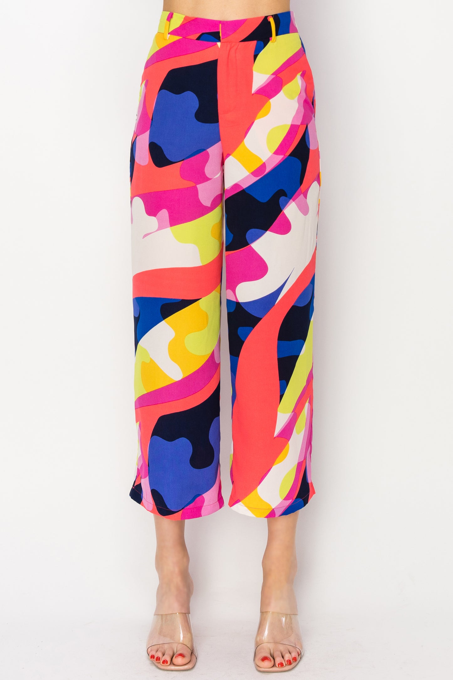 Tri-Color Printed Wide Leg Pants